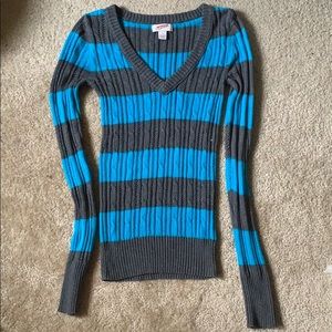 Blue and gray striped sweater